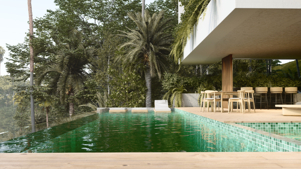 Diseño de piscina exterior hecho por Estudio Dussan